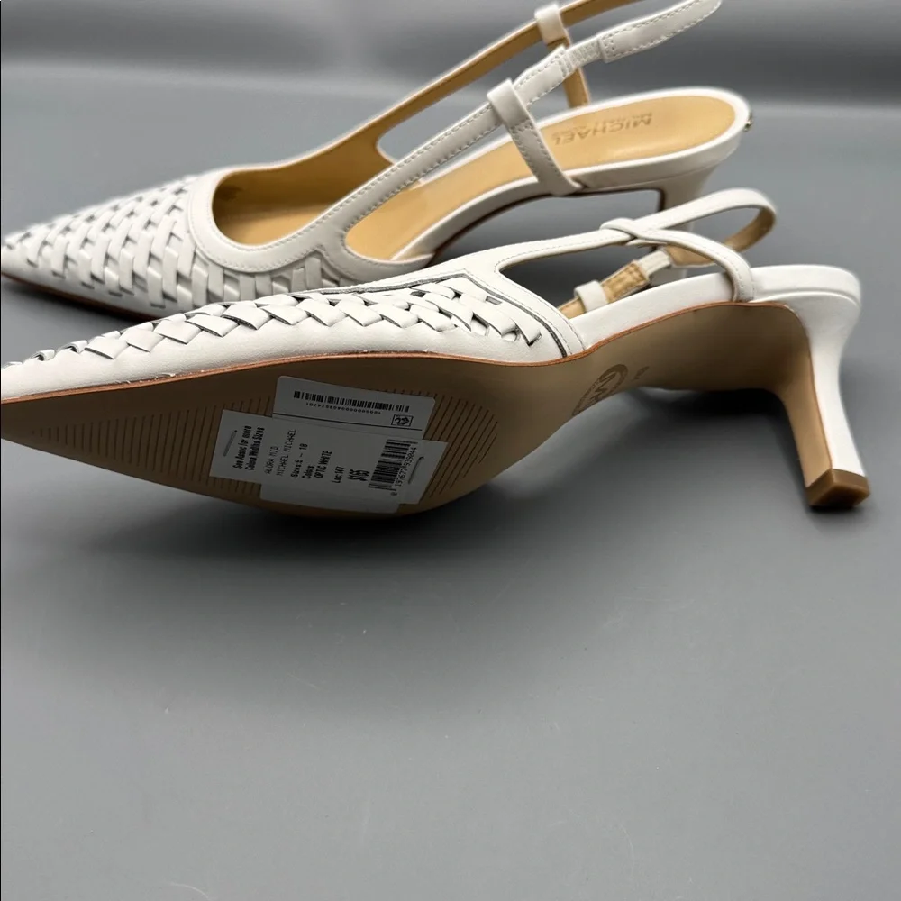 Michael Kors White Woven Pointed-Toe Slingback Heels